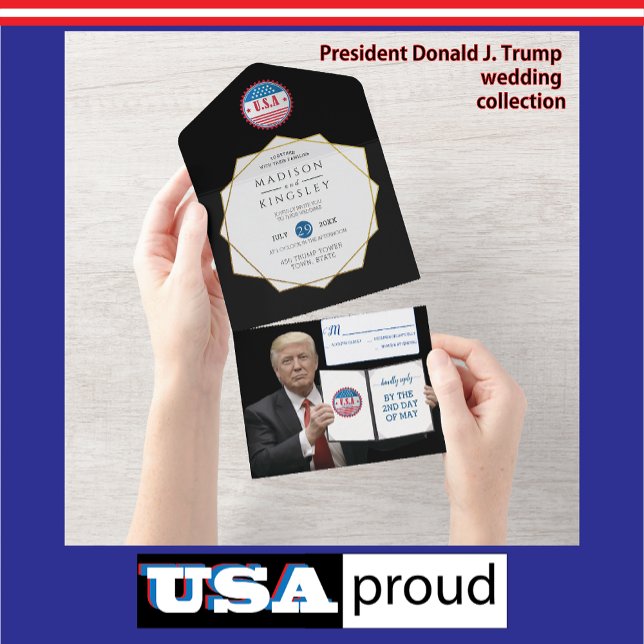 Invitation Tout En Un Le président Trump 🇺 🇸 ✨ Mariage patriotique (Créateur téléchargé)