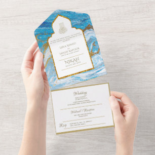 Invitation Tout En Un LeahG Blue Islam Mariage invite Nikah