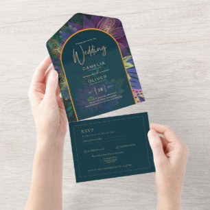 Invitation Tout En Un LeahG Green Purple Gold JEWEL TONES Mariage INVITE