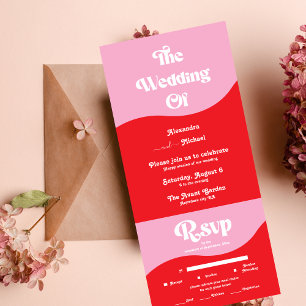 Invitation Tout En Un Les années 70 rétro rose et Mariage rouge néon