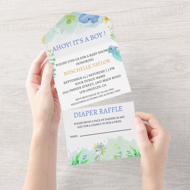 Invitation Tout En Un L'été sous le Baby shower marin (Déchirure)