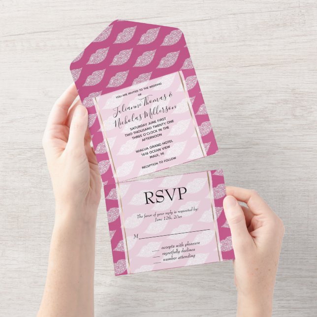 Invitation Tout En Un Lèvres Diamantes Blanches Glam Rose (Déchirure)