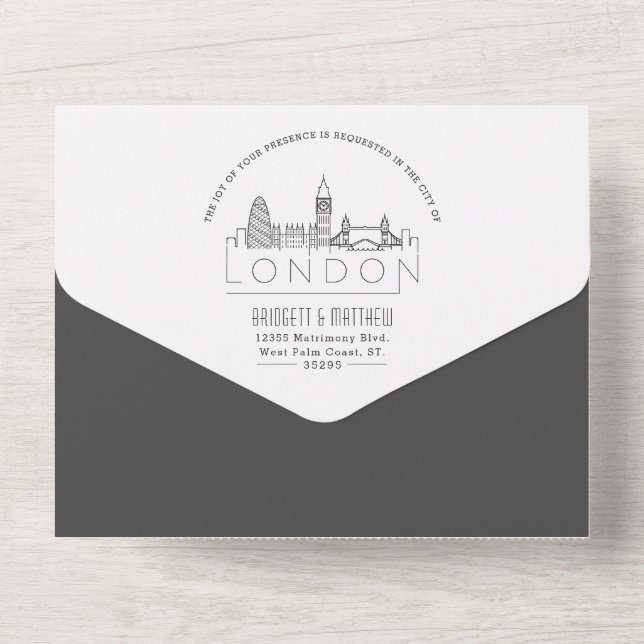 Invitation Tout En Un Ligne Skyline Londres Déco | Mariage (Verso)
