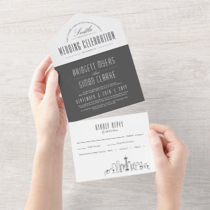 Invitation Tout En Un Ligne Skyline Seattle Deco Mariage