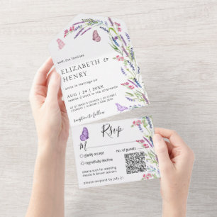 Invitation Tout En Un Lilac Lavender Mauve Mariage Qr Code