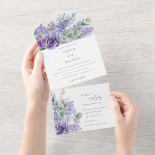 Invitation Tout En Un Lilac Succulent Eucalyptus Botanical Bunch Mariage