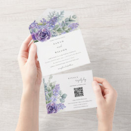 Invitation Tout En Un Lilac Succulent Eucalyptus Foliage Mariage QR Code