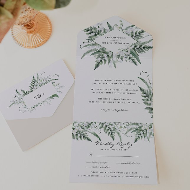Invitation Tout En Un Lily de la Vallée | Mariage floral blanc (Créateur téléchargé)