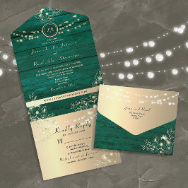 Invitation Tout En Un Lumières à cordes en bois de grange rustique pour