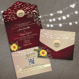 Invitation Tout En Un Lumières de corde rustiques de Bourgogne Mariage t
