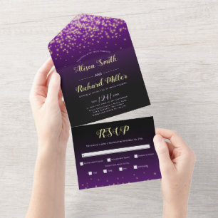 Invitation Tout En Un Lumières étincelantes violet nuit d'hiver mariage