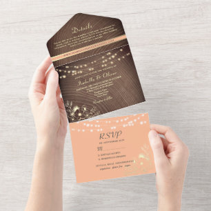 Invitation Tout En Un Lumières Guirlande Bois Rustique Pêche Mariage