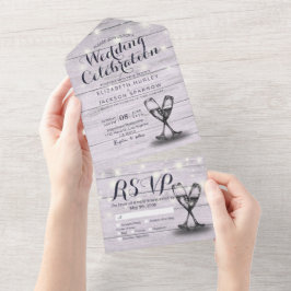 Invitation Tout En Un Lunettes de Champagne Chaîne de bois rustique Mari