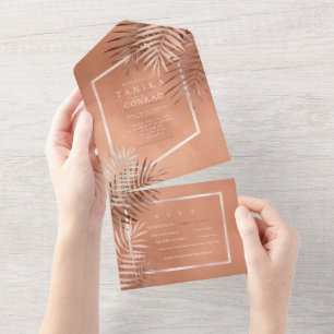 Invitation Tout En Un Lush Palm Leaf Mariage Terra Cotta ID956