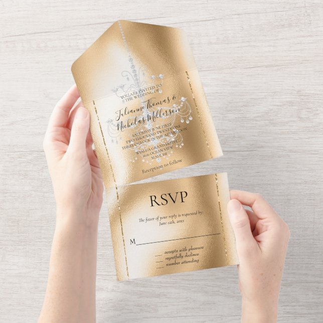 Invitation Tout En Un Lustre en diamant doré glam (Déchirure)