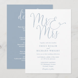 Invitation Tout En Un M. Et Mme Chic Dusty Mariage Bleu