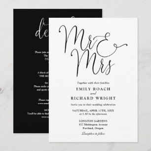 Invitation Tout En Un M. Et Mme Chic Mariage Noir Et Blanc