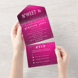 Invitation Tout En Un Magenta Fuchsia Parties scintillant étincelle Mode