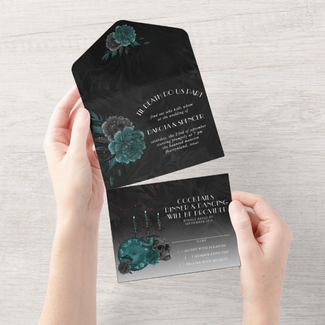 Invitation Tout En Un Magie du zodiaque | Roses de crâne gothiques sarce (Déchirure)