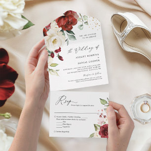 Invitation Tout En Un Magnifique Rouge Blanc Floral Simple Mariage éléga