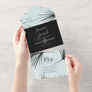 Invitation Tout En Un Main Mariage Tropical Palm tirée