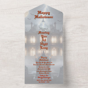 Invitation Tout En Un Maison Halloween avec Frankie, Gris foncé