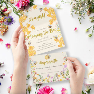 Invitation Tout En Un Maman qui devient abeille Fleurs Fille de l'abeill