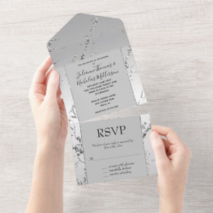 Invitation Tout En Un Marbre brillant Parties scintillant argentée