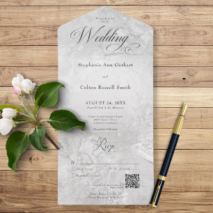 Invitation Tout En Un Marbre gris moderne Code QR minimal