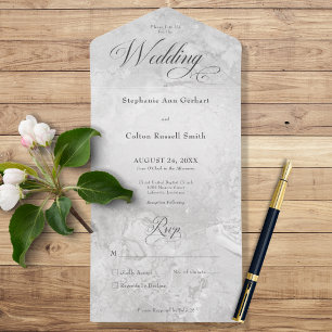 Invitation Tout En Un Marbre gris moderne Minimal Pas de dîner