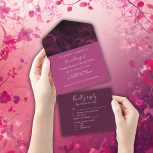Invitation Tout En Un marbre rose élégant romantique