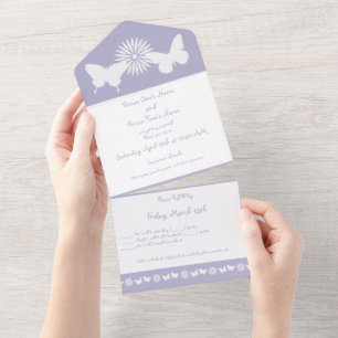 Invitation Tout En Un Marguerites et papillons en Lavande