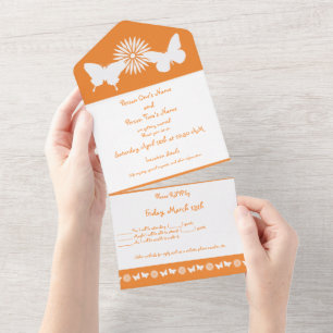 Invitation Tout En Un Marguerites et papillons en Orange