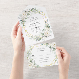 Invitation Tout En Un mariage à cadre fleuri eucalyptus