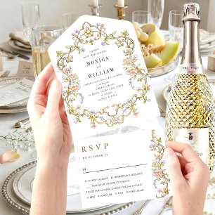 Invitation Tout En Un Mariage à Cadre Floral de Grâce Ornée Victorienne