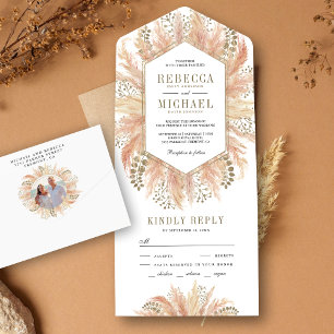 Invitation Tout En Un Mariage à charpente en laiton Rustique Boho séché 