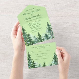 Invitation Tout En Un Mariage à l'aquarelle avec sapin