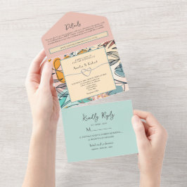 Invitation Tout En Un Mariage Abstrait Bohème Pastel
