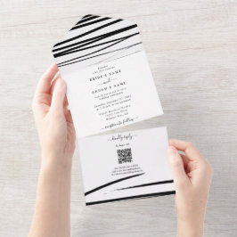 Invitation Tout En Un Mariage Abstrait noir moderne