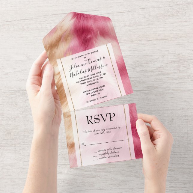 Invitation Tout En Un Mariage animal blanc rose élégant (Déchirure)