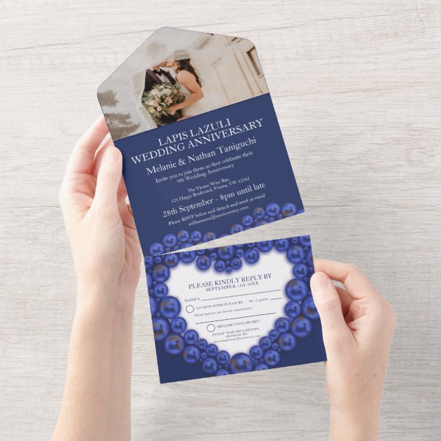 Invitation Tout En Un Mariage anniversaire 9 ans fête bleu photo (Déchirure)