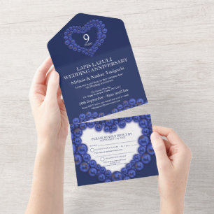 Invitation Tout En Un Mariage anniversaire 9 ans fête bleue