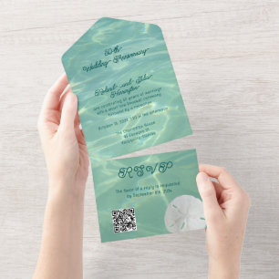 Invitation Tout En Un Mariage Anniversaire de fête Sable Dollar Code QR