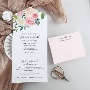 Invitation Tout En Un Mariage aquarelle rose poudré délicat