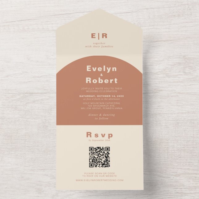 Invitation Tout En Un Mariage Arch en terre cuite (À l'intérieur)