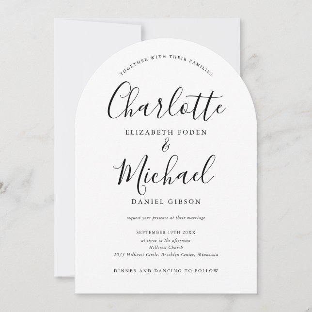 Invitation Tout En Un Mariage Arche Script Noir Et Blanc (Devant)
