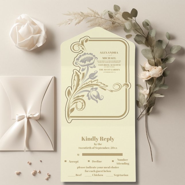 Invitation Tout En Un Mariage Art nouveau antique (Créateur téléchargé)