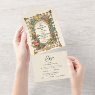 Invitation Tout En Un Mariage Art Nouveau Floral Vintage