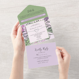 Invitation Tout En Un Mariage artistique vert sauge violet