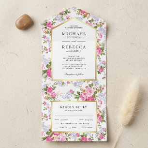 Invitation Tout En Un Mariage au Jardin Botanique aux Roses Roses Élégan